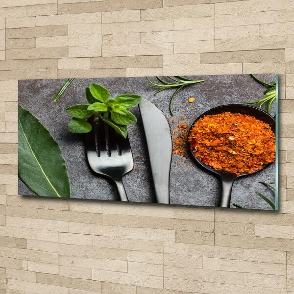 Wall art on glass Cutlery and spices