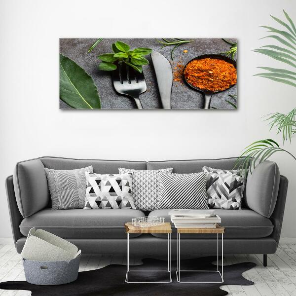 Wall art on glass Cutlery and spices