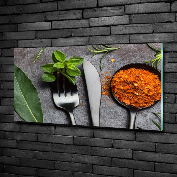 Wall art on glass Cutlery and spices