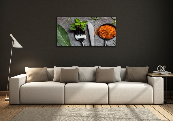 Wall art on glass Cutlery and spices