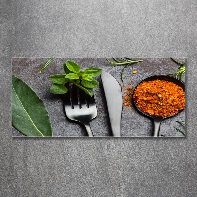 Wall art on glass Cutlery and spices