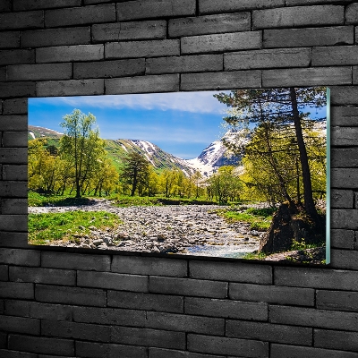 Wall art on glass River in the mountains