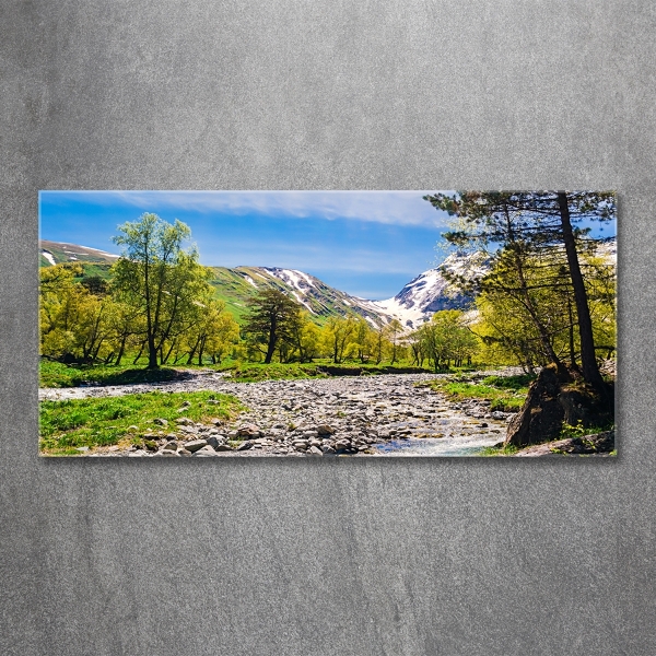 Wall art on glass River in the mountains