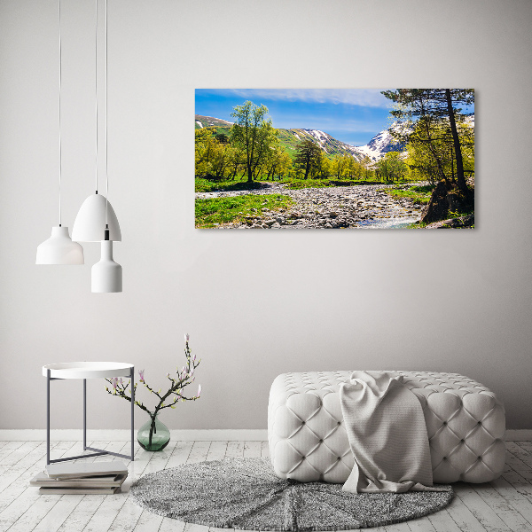 Wall art on glass River in the mountains