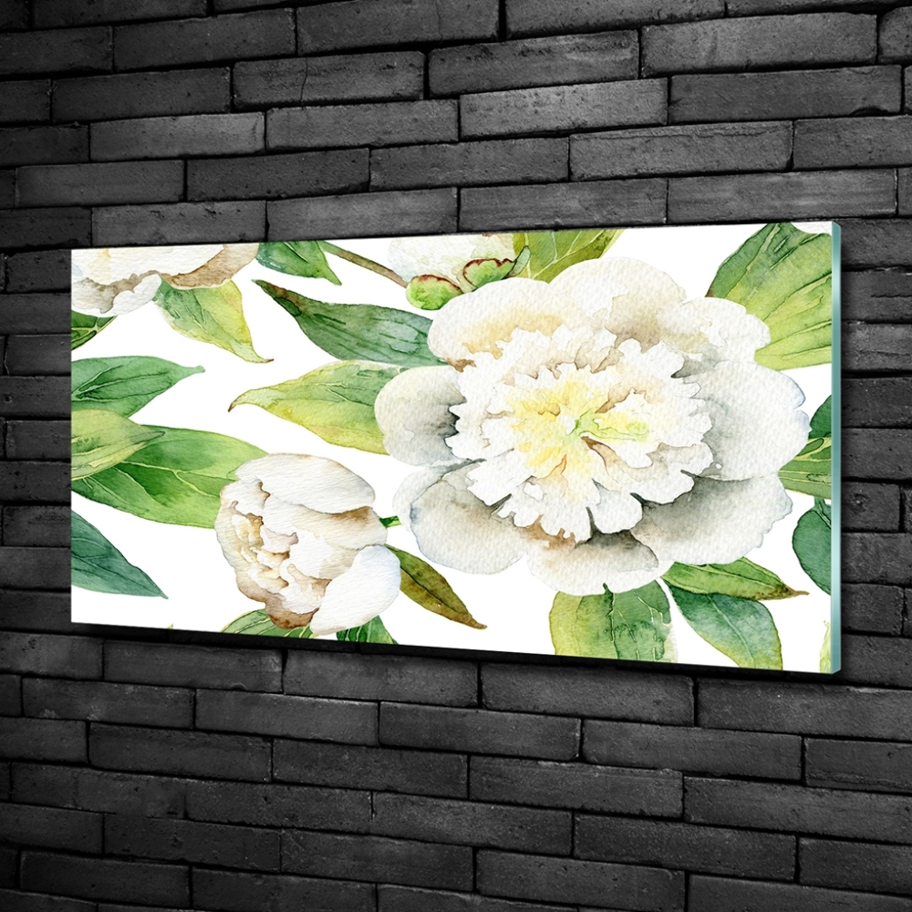 Printed glass wall art Peonies