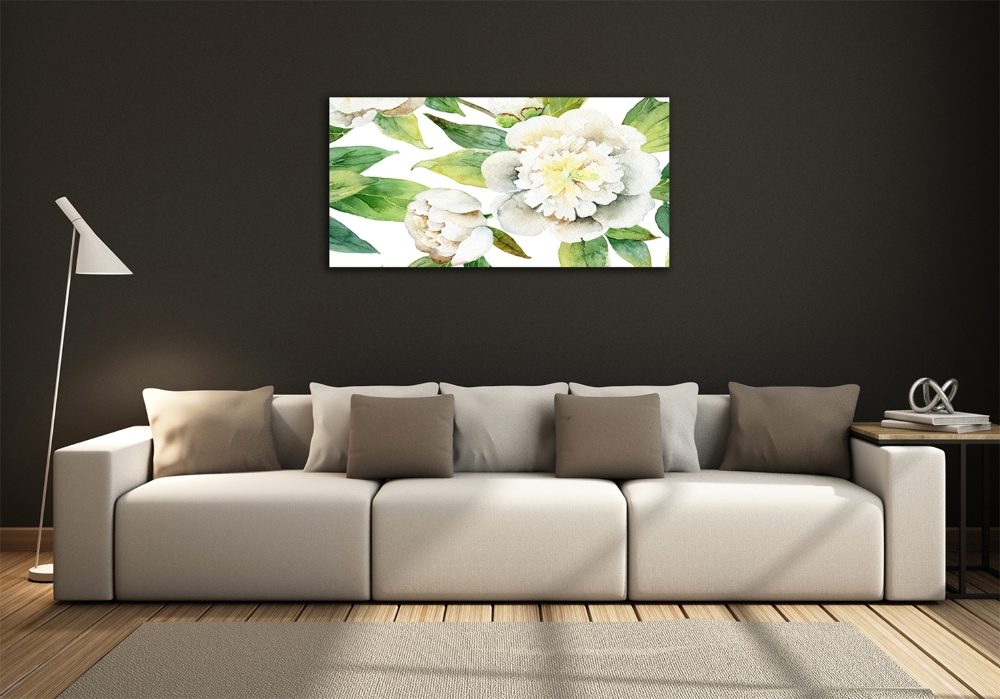 Printed glass wall art Peonies