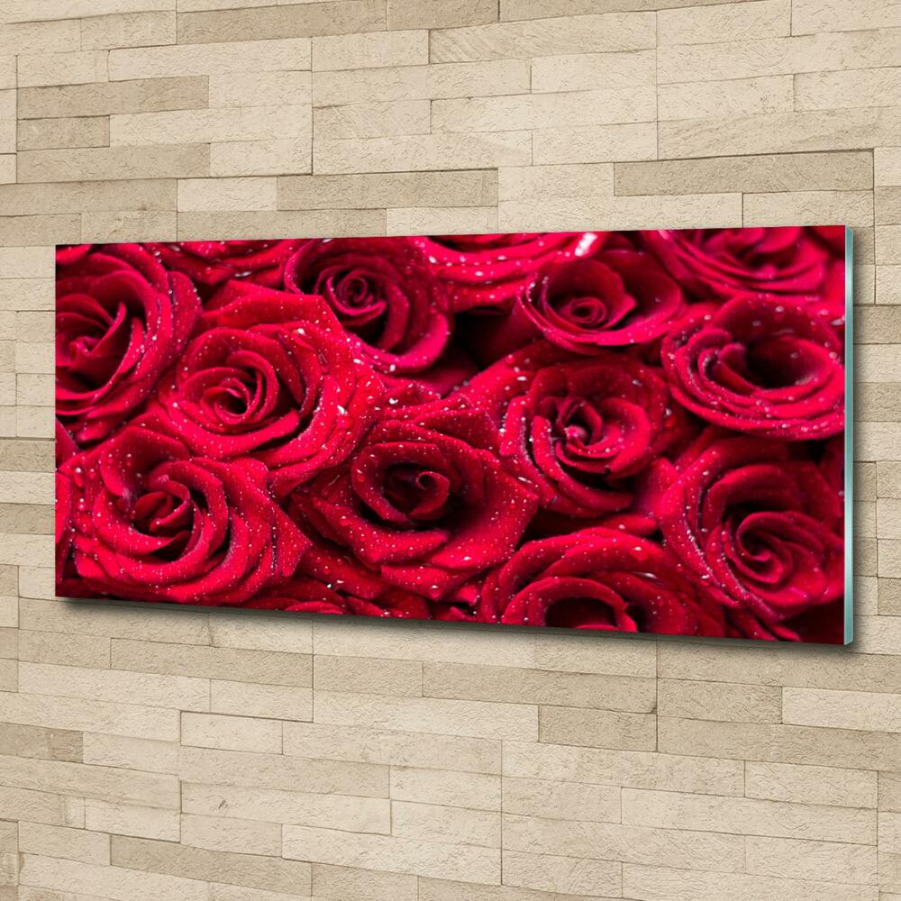 Wall art on glass Drops on roses