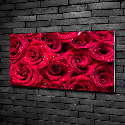 Wall art on glass Drops on roses