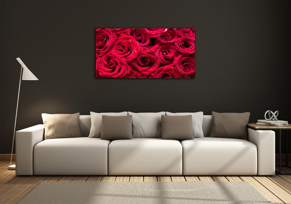 Wall art on glass Drops on roses