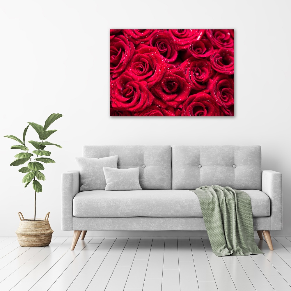 Wall art on glass Drops on roses