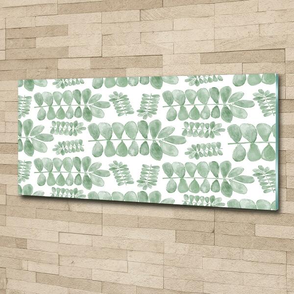 Glass wall art large Green leaves