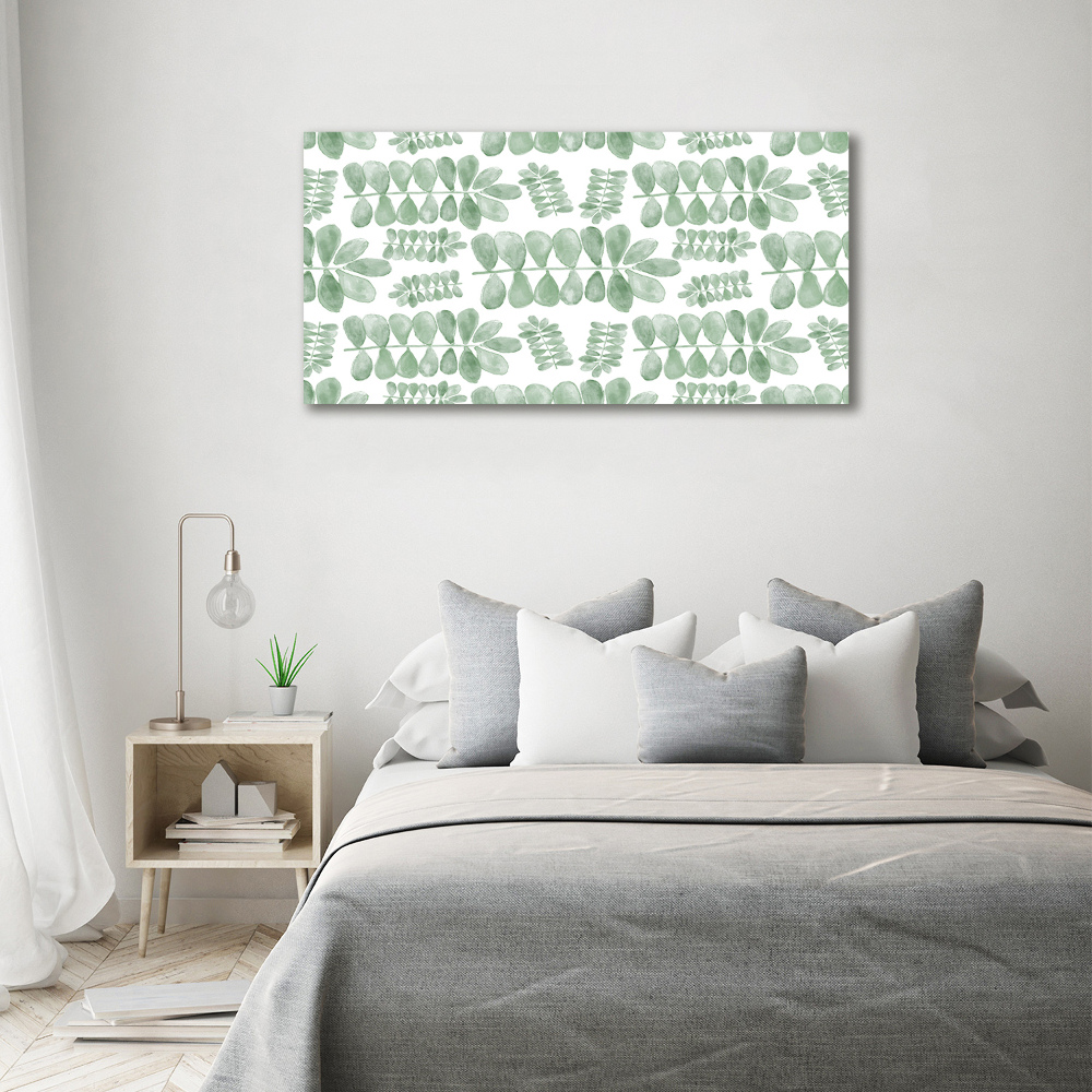 Glass wall art large Green leaves