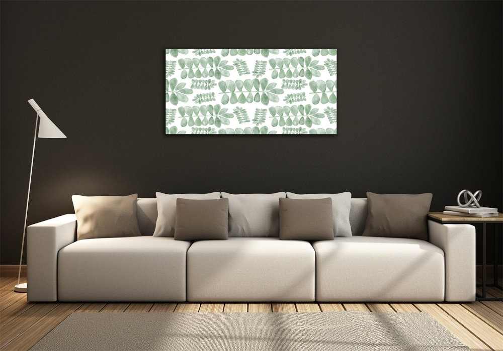 Glass wall art large Green leaves