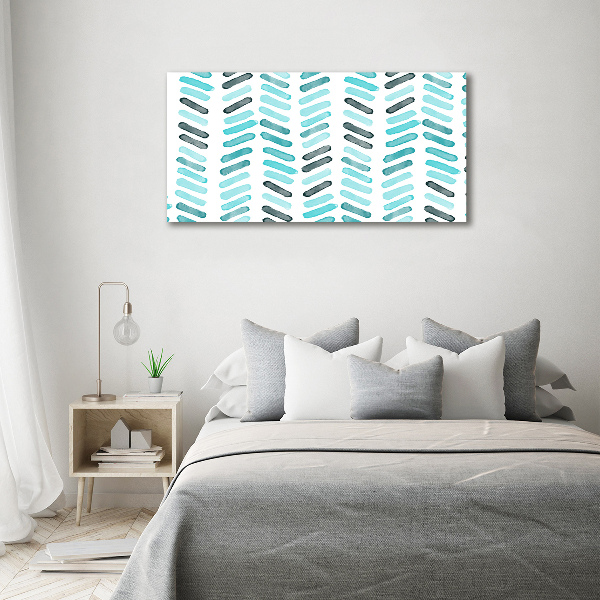 Glass picture wall art Blue herringbone