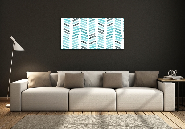 Glass picture wall art Blue herringbone