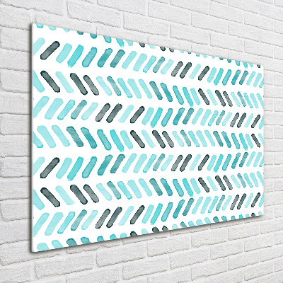 Glass picture wall art Blue herringbone