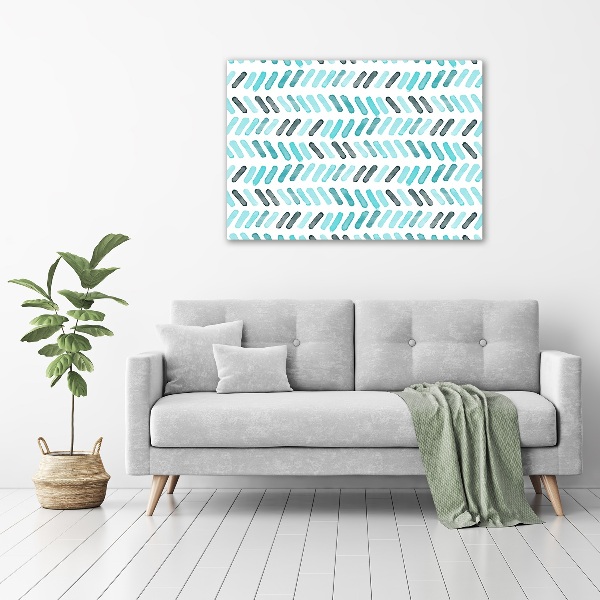 Glass picture wall art Blue herringbone