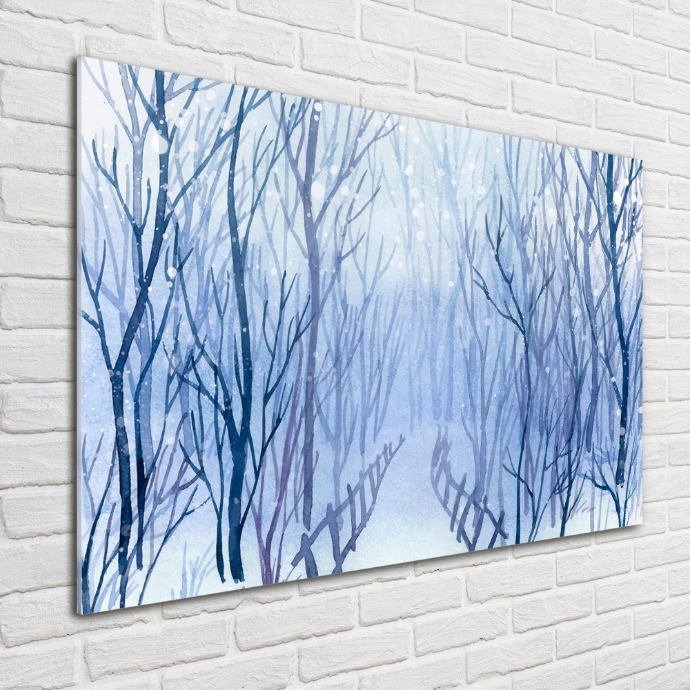 Glass wall art Forest in winter