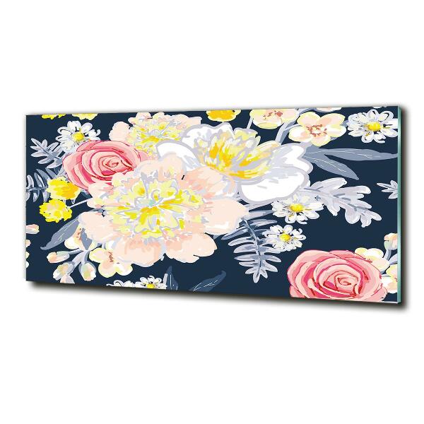 Glass wall art large Floral pattern