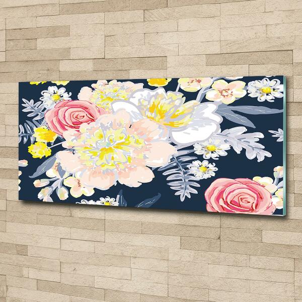 Glass wall art large Floral pattern