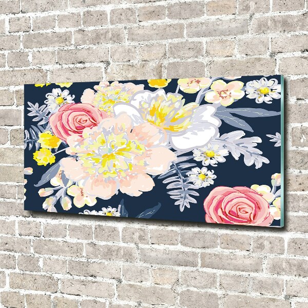 Glass wall art large Floral pattern