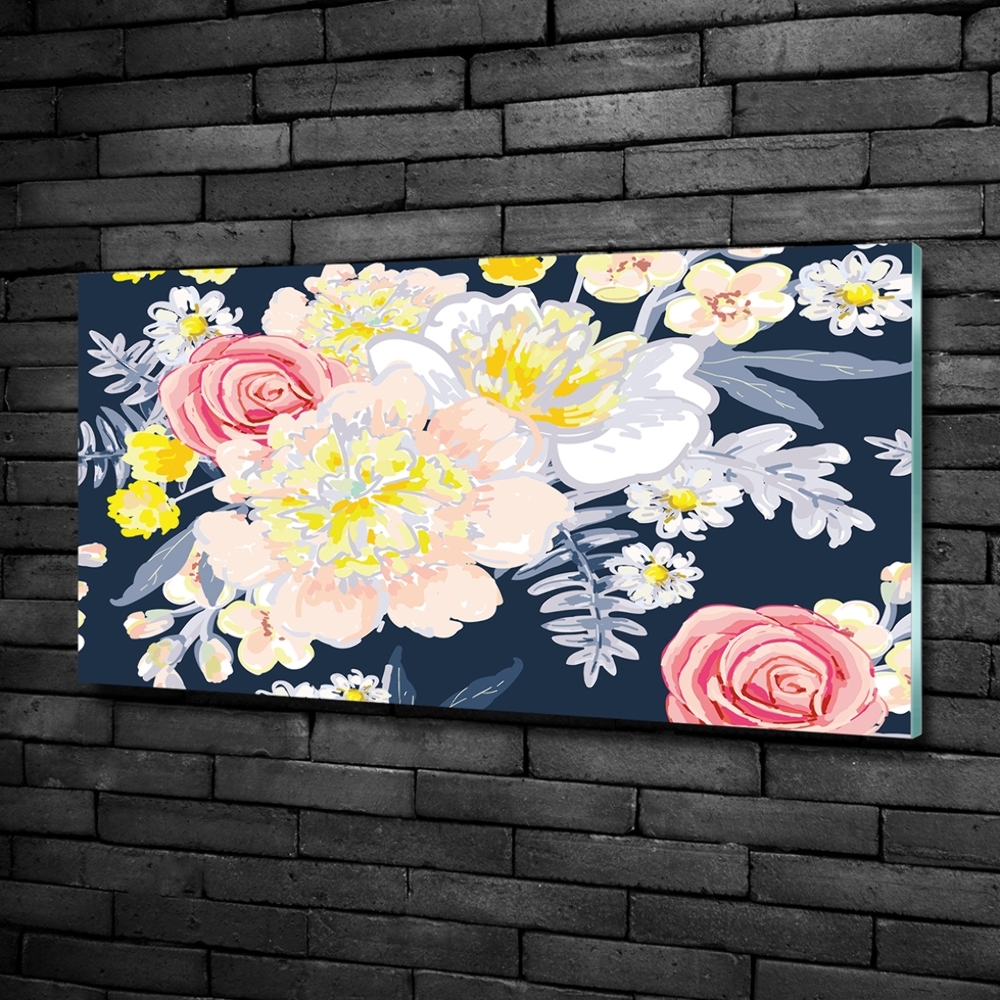 Glass wall art large Floral pattern