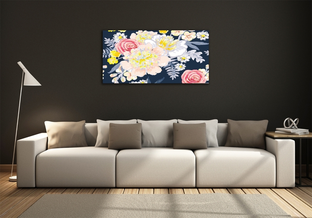 Glass wall art large Floral pattern