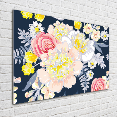 Glass wall art large Floral pattern