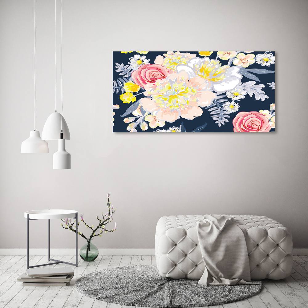 Glass wall art large Floral pattern