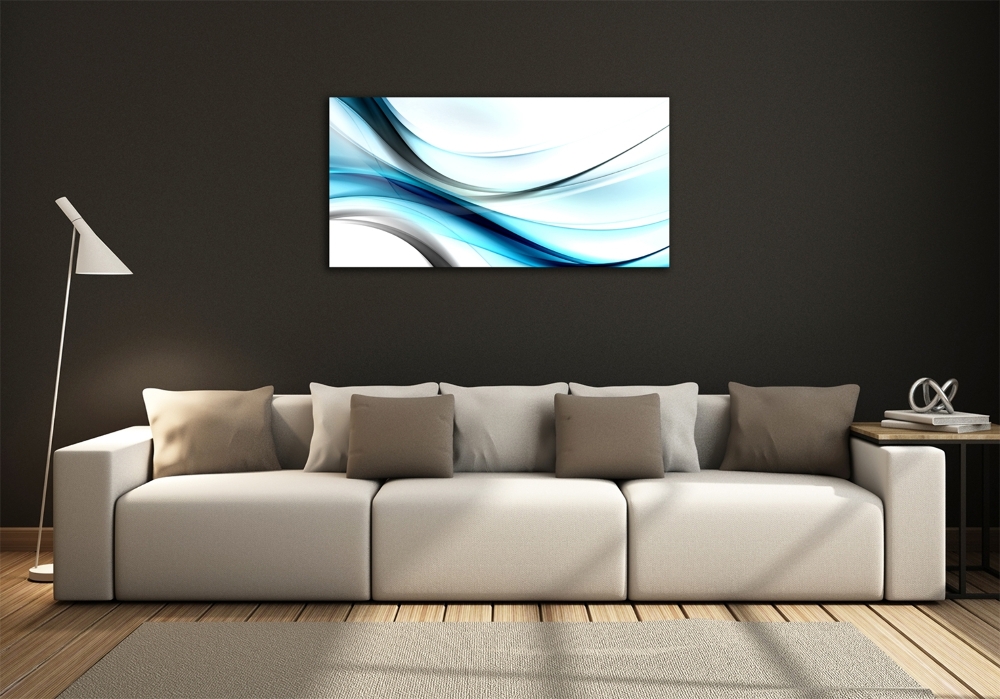 Glass wall art large Wave abstraction