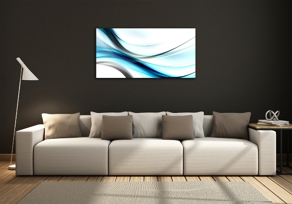 Glass wall art large Wave abstraction