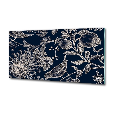 Glass wall art large Flowers and birds