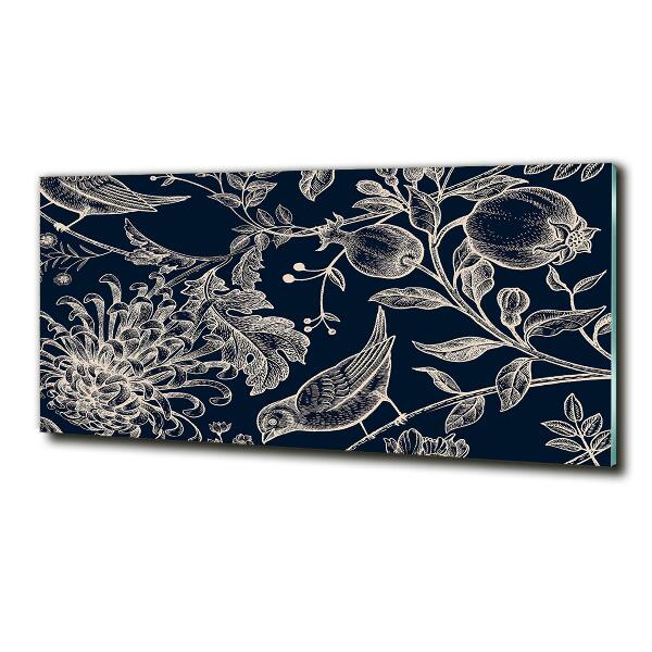 Glass wall art large Flowers and birds