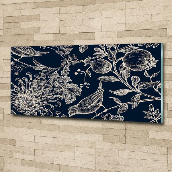 Glass wall art large Flowers and birds