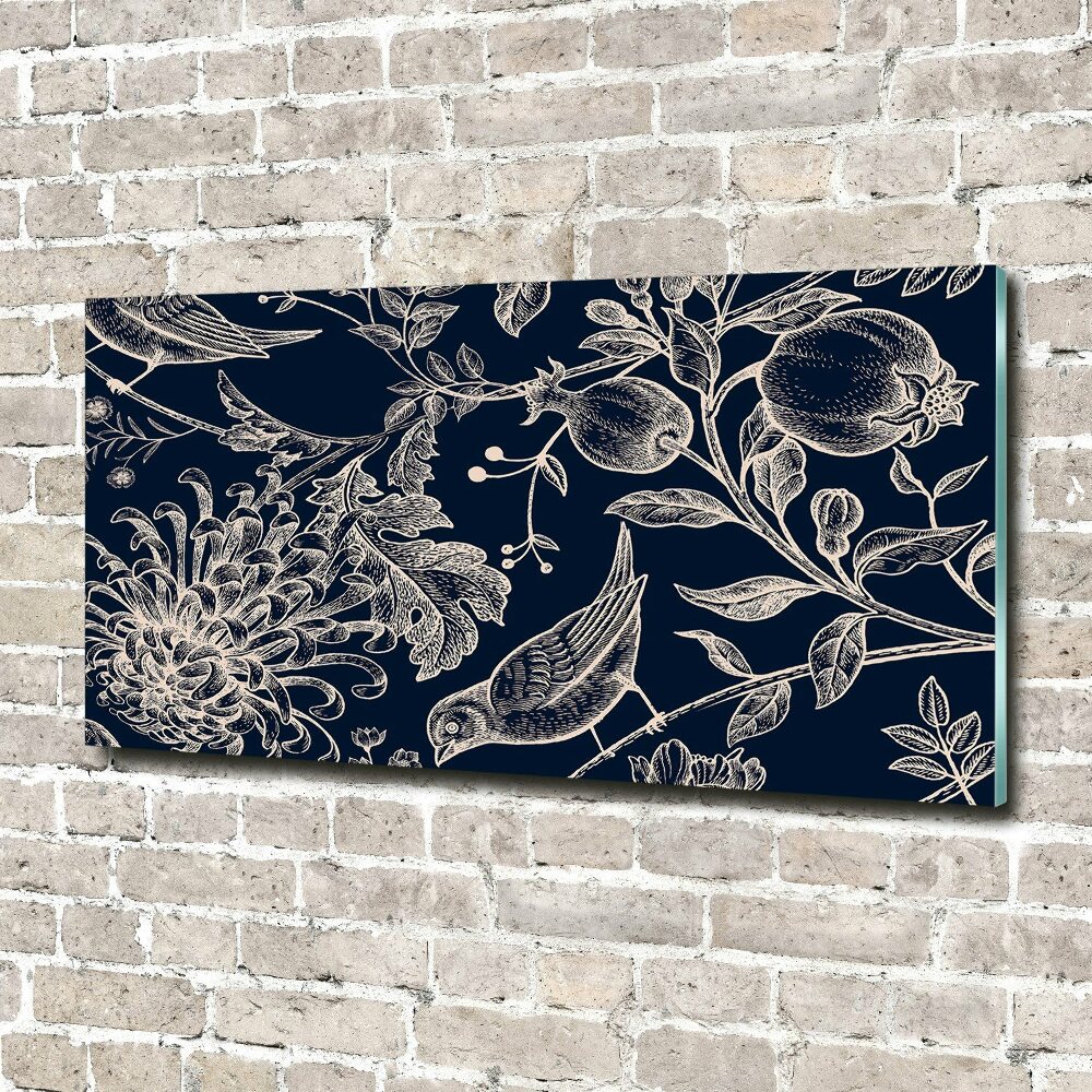 Glass wall art large Flowers and birds