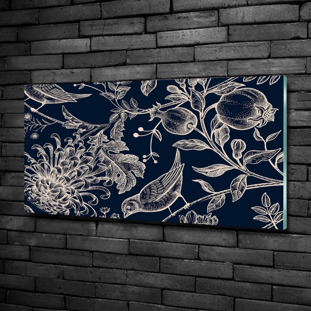 Glass wall art large Flowers and birds