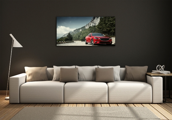 Glass picture wall art Car in the mountains