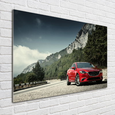 Glass picture wall art Car in the mountains