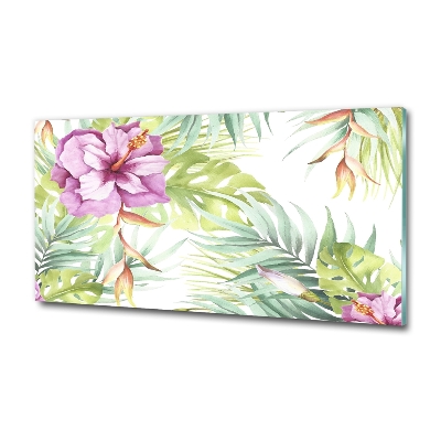 Glass wall art large Hawaiian flowers