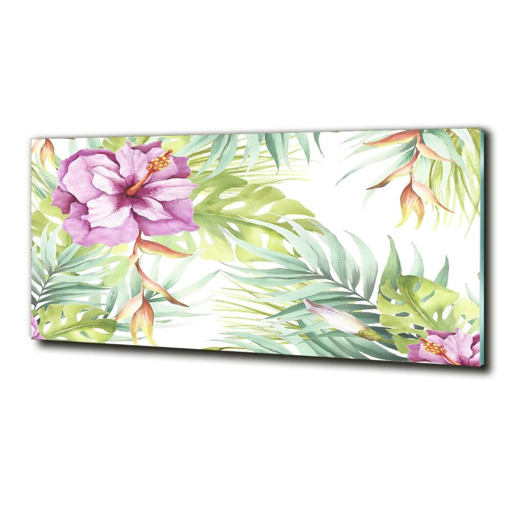 Glass wall art large Hawaiian flowers