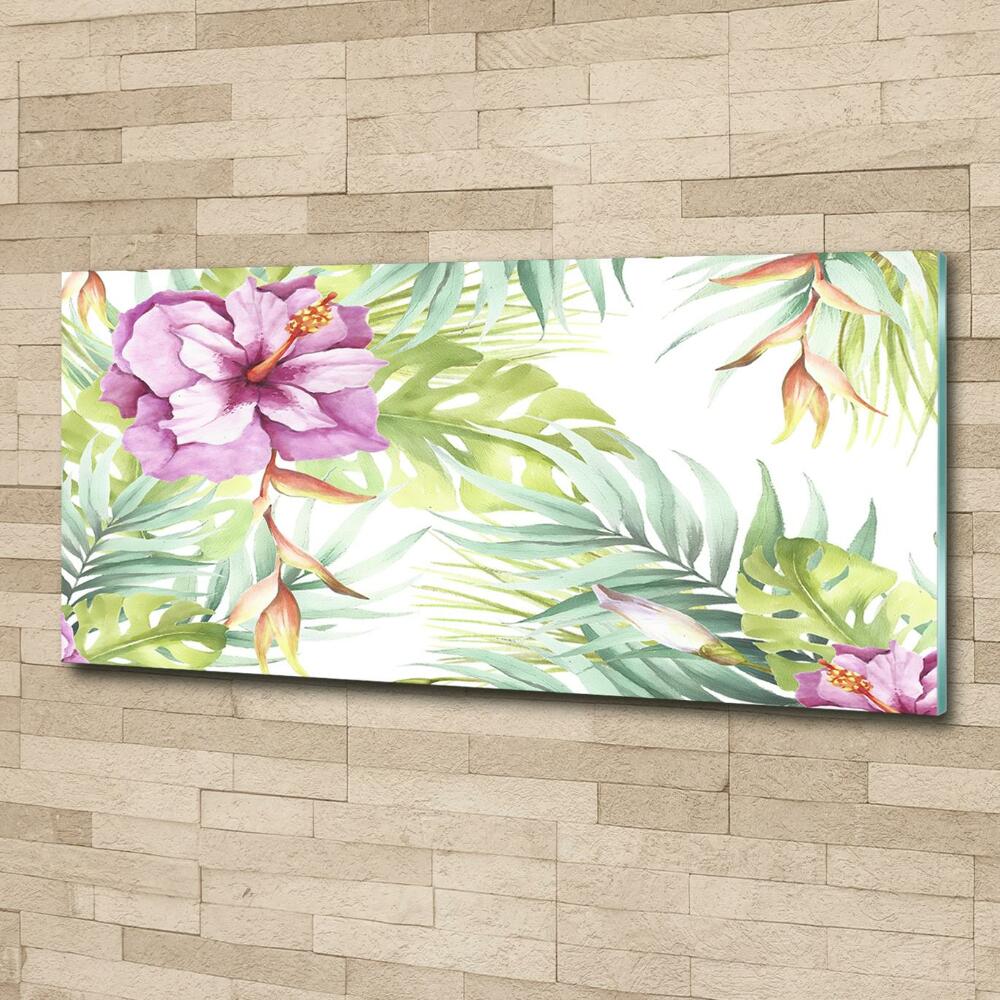 Glass wall art large Hawaiian flowers