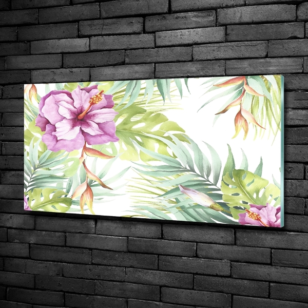 Glass wall art large Hawaiian flowers