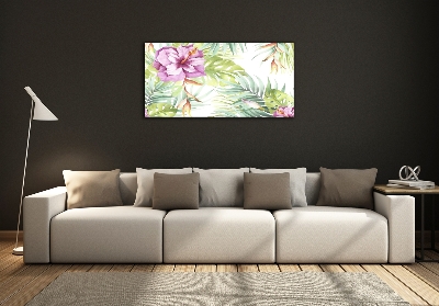 Glass wall art large Hawaiian flowers