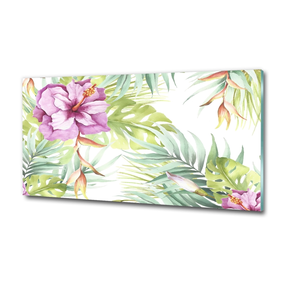 Glass wall art large Hawaiian flowers