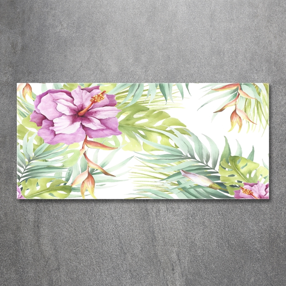 Glass wall art large Hawaiian flowers