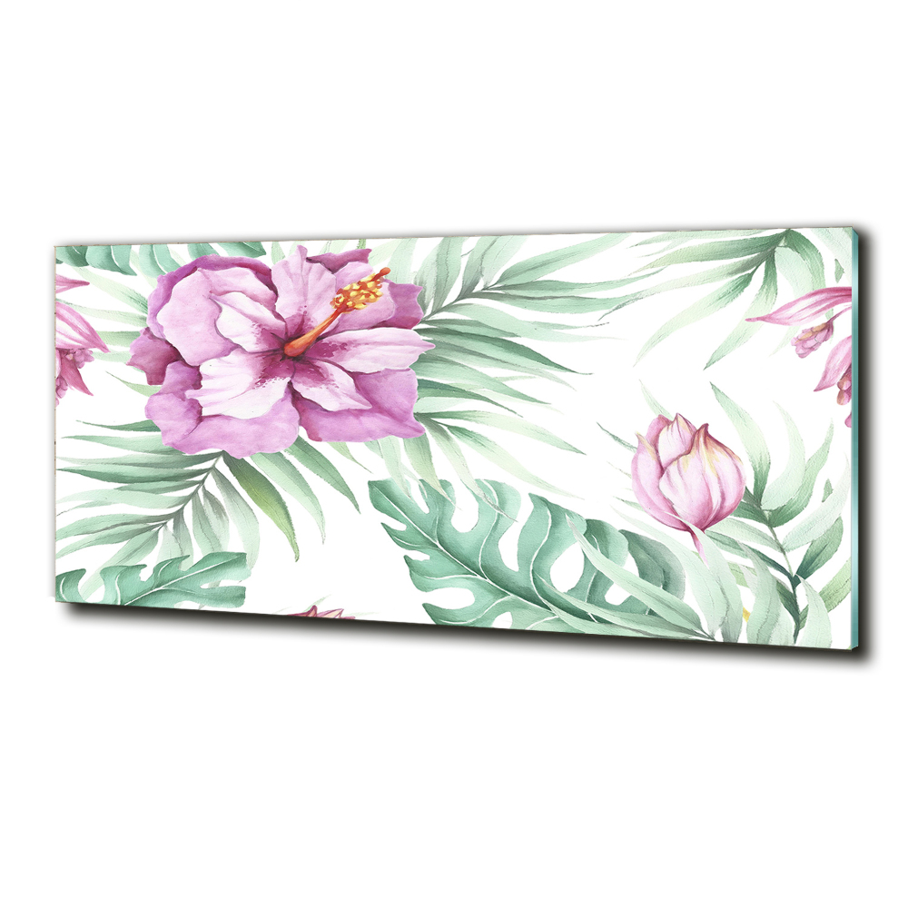 Glass wall art large Hawaiian flowers