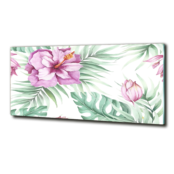 Glass wall art large Hawaiian flowers