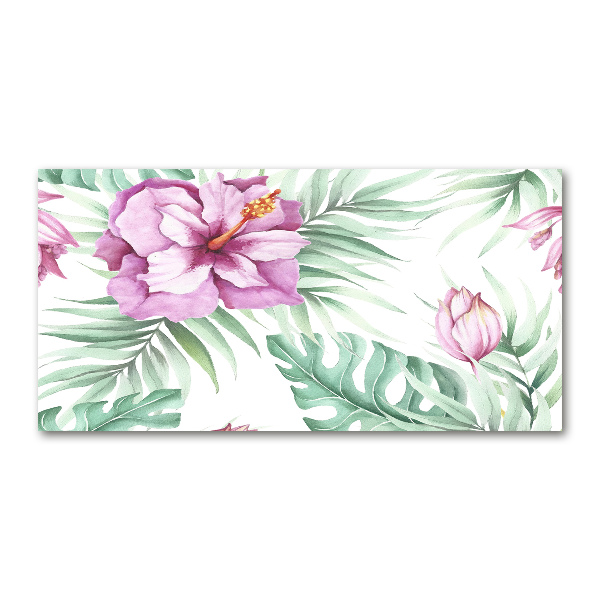 Glass wall art large Hawaiian flowers