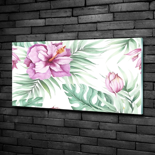 Glass wall art large Hawaiian flowers