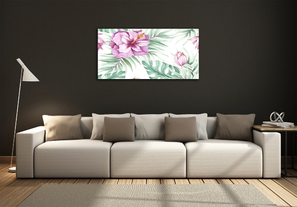 Glass wall art large Hawaiian flowers